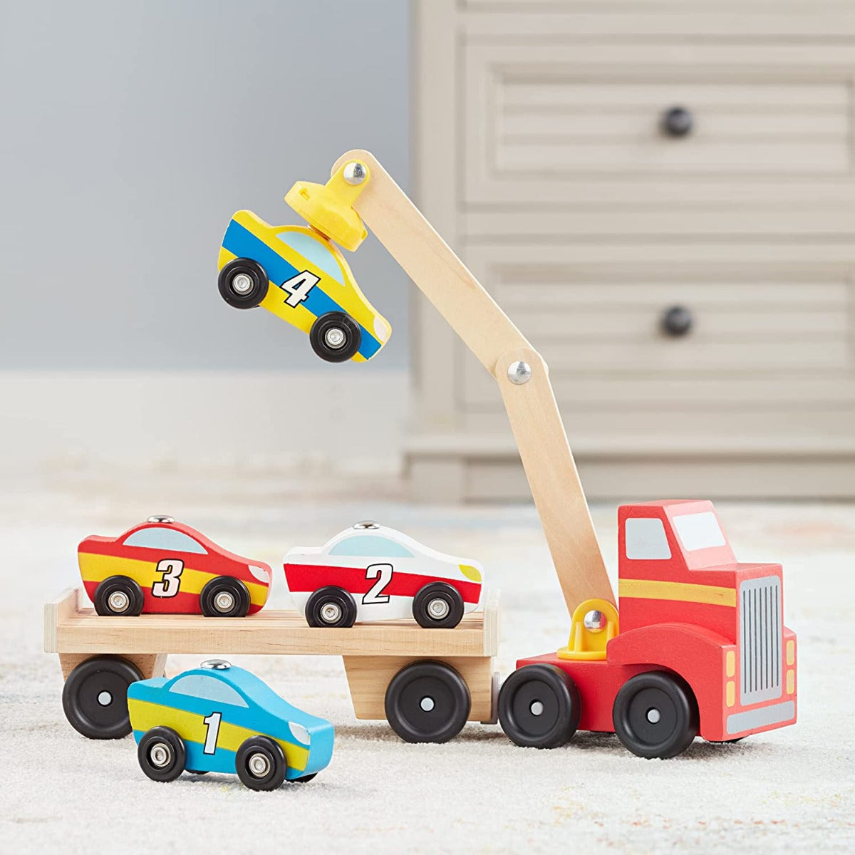 Melissa & Doug Magnetic Wooden Car Loader Set