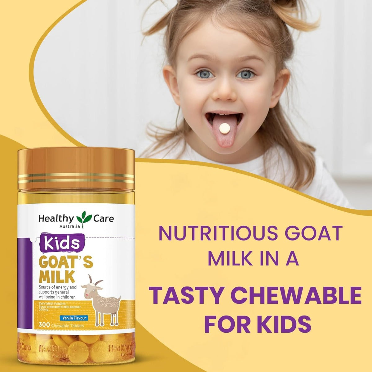Healthy Care Kids Goat Milk Vanilla Flavour Chewable Tablets, 300 tabs (Exp 10/26)
