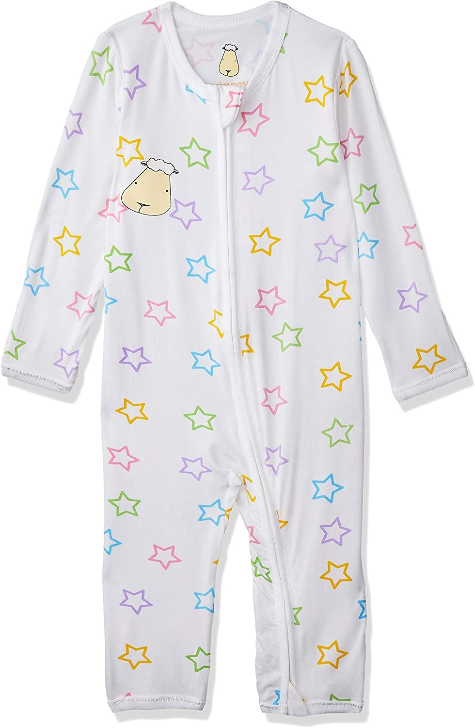 Baa Baa Sheepz Baby Zip Romper - Colourful Star White (4 Sizes)
