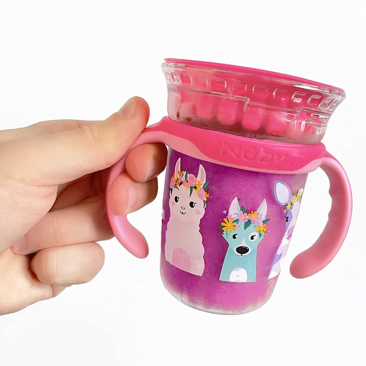 Nuby 360 Edge Printed 2-Stage Drinking Rim Tritan Cup, 240ml (3 Designs) - Pupsik Singapore