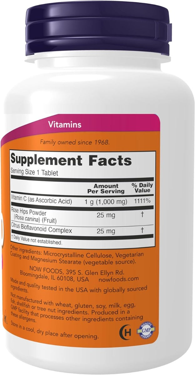 NOW Foods Vitamins C-1000 Rosehip & Bioflavonoids, 100 Tablets (Exp 11/26)