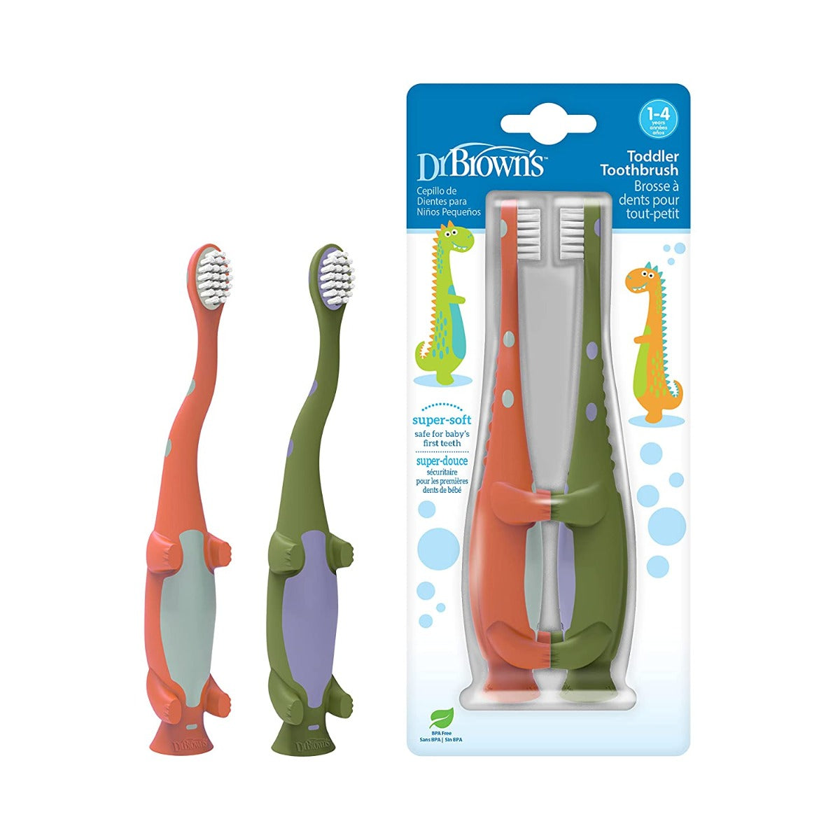 Dr. Brown's Toddler Toothbrush, 2pc - Dinosaur