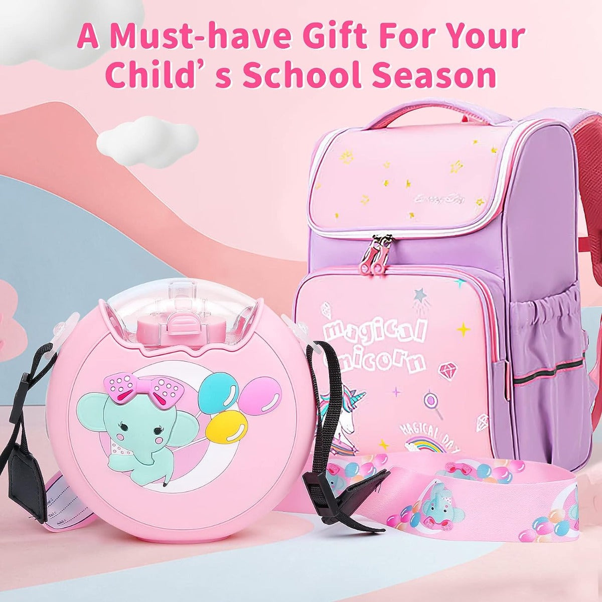 Biomom Donut Tritan Straw Drinking Bottle with Straps, 380ml (5 Designs)