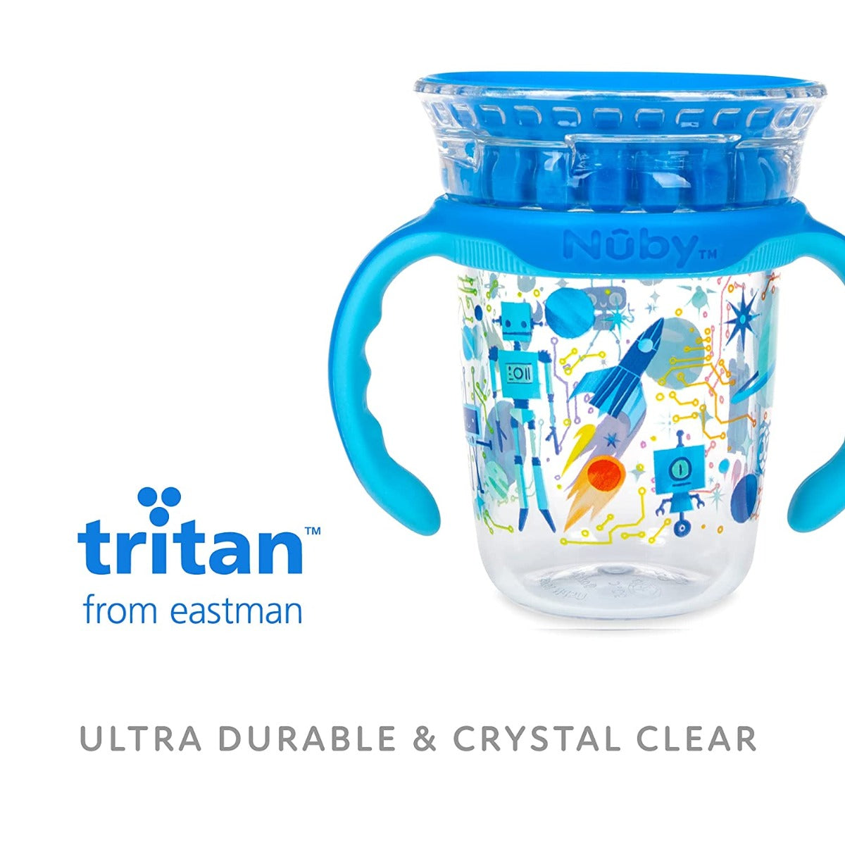 Nuby 360 Edge Printed 2-Stage Drinking Rim Tritan Cup, 240ml (3 Designs) - Pupsik Singapore