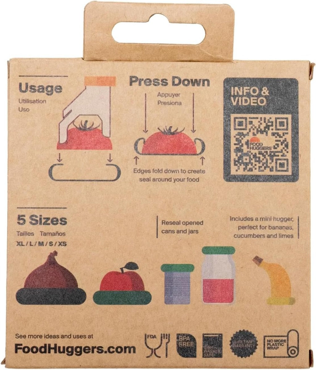 Food Huggers Set of 5 Reusable Silicone Food Savers (4 Colors)