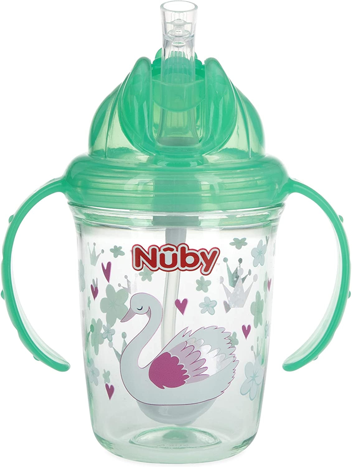 Nuby 2 Handles No-Spill Flip-it Tritan Weighted Straw Cup, 240ml - Glitter Prints