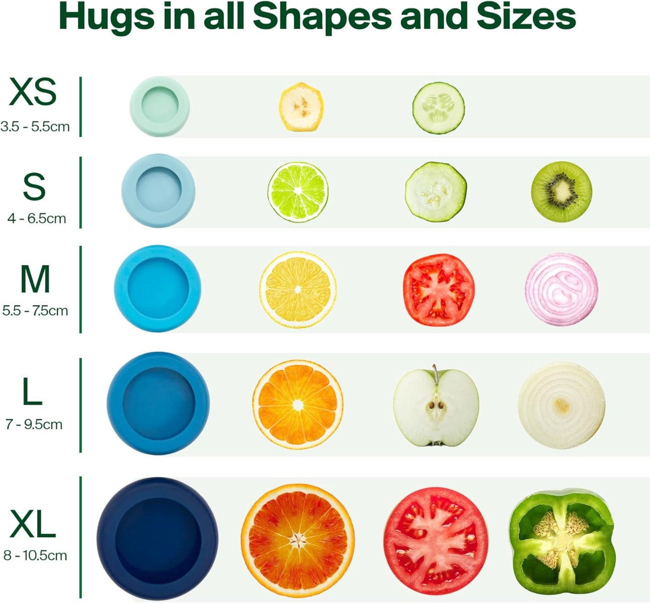 Food Huggers Set of 5 Reusable Silicone Food Savers (4 Colors)