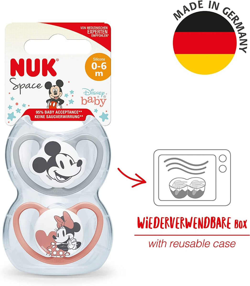 NUK Disney Mickey Mouse Space Silicone Soother, 2pk - Rose (2 Sizes)