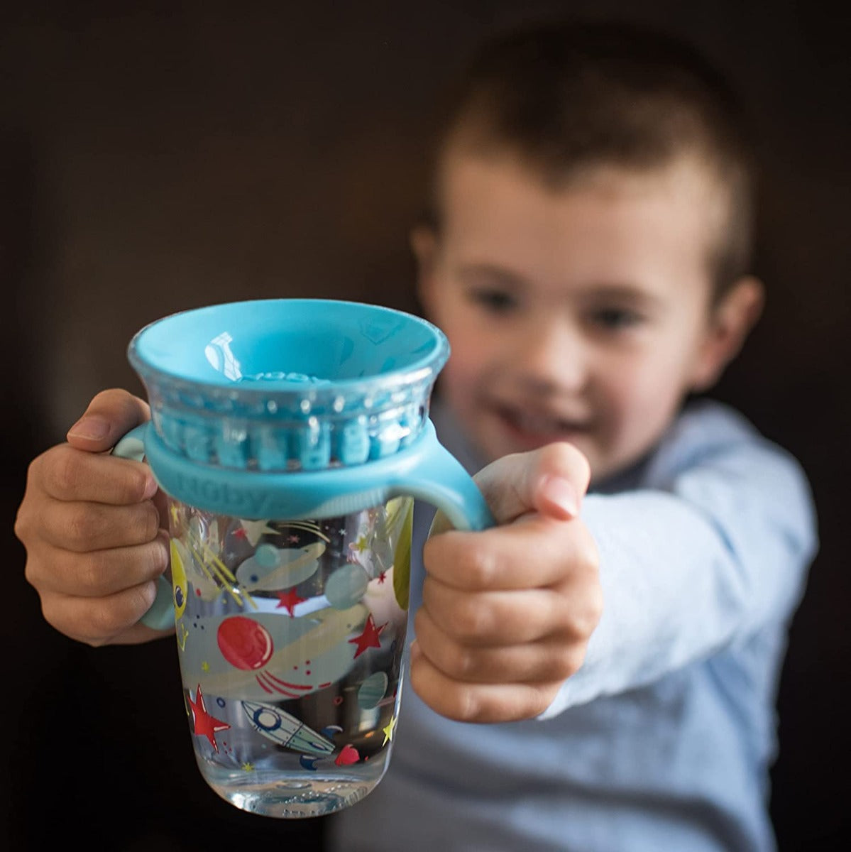 Nuby 360 Edge Printed 2-Stage Drinking Rim Tritan Cup, 300ml (3 Designs) - Pupsik Singapore