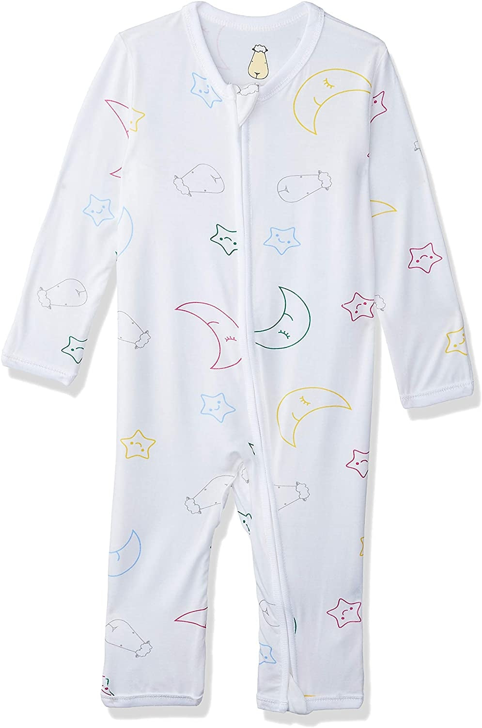 Baa Baa Sheepz Baby Zip Romper - Colourful Moon & Star White (4 Sizes)
