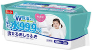 LEC 99.9% Pure Water Flushable Wet Wipes, 3x60=180pc