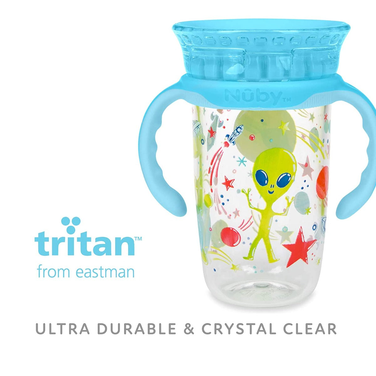 Nuby 360 Edge Printed 2-Stage Drinking Rim Tritan Cup, 300ml (3 Designs) - Pupsik Singapore
