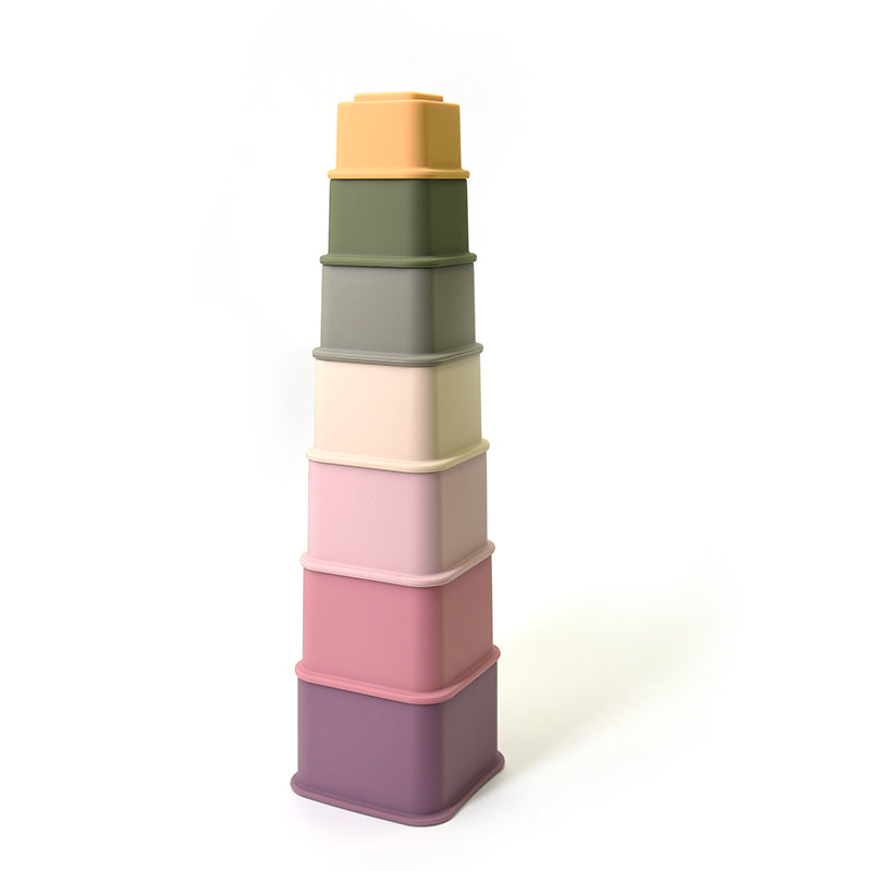 Biomom Silicone Square Cup Stacking Toy, 7pcs - Multi-Coloured
