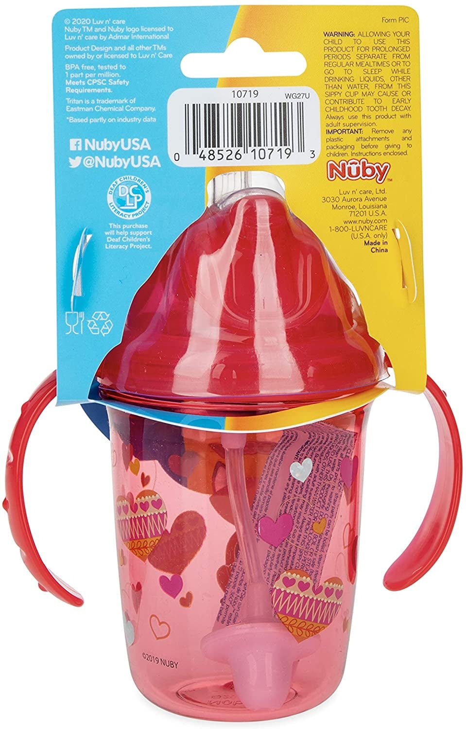 Nuby 2 Handles No-Spill Flip-it Tritan Weighted Straw Cup, 240ml - Glitter Prints