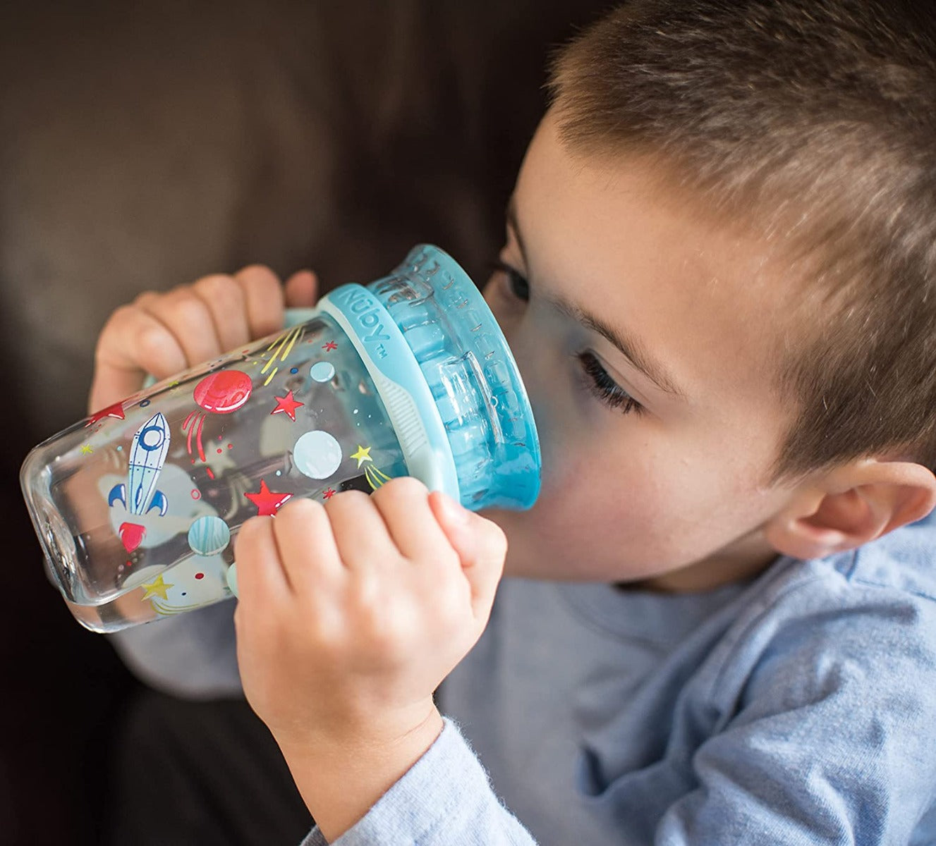 Nuby 360 Edge Printed 2-Stage Drinking Rim Tritan Cup, 300ml (3 Designs) - Pupsik Singapore