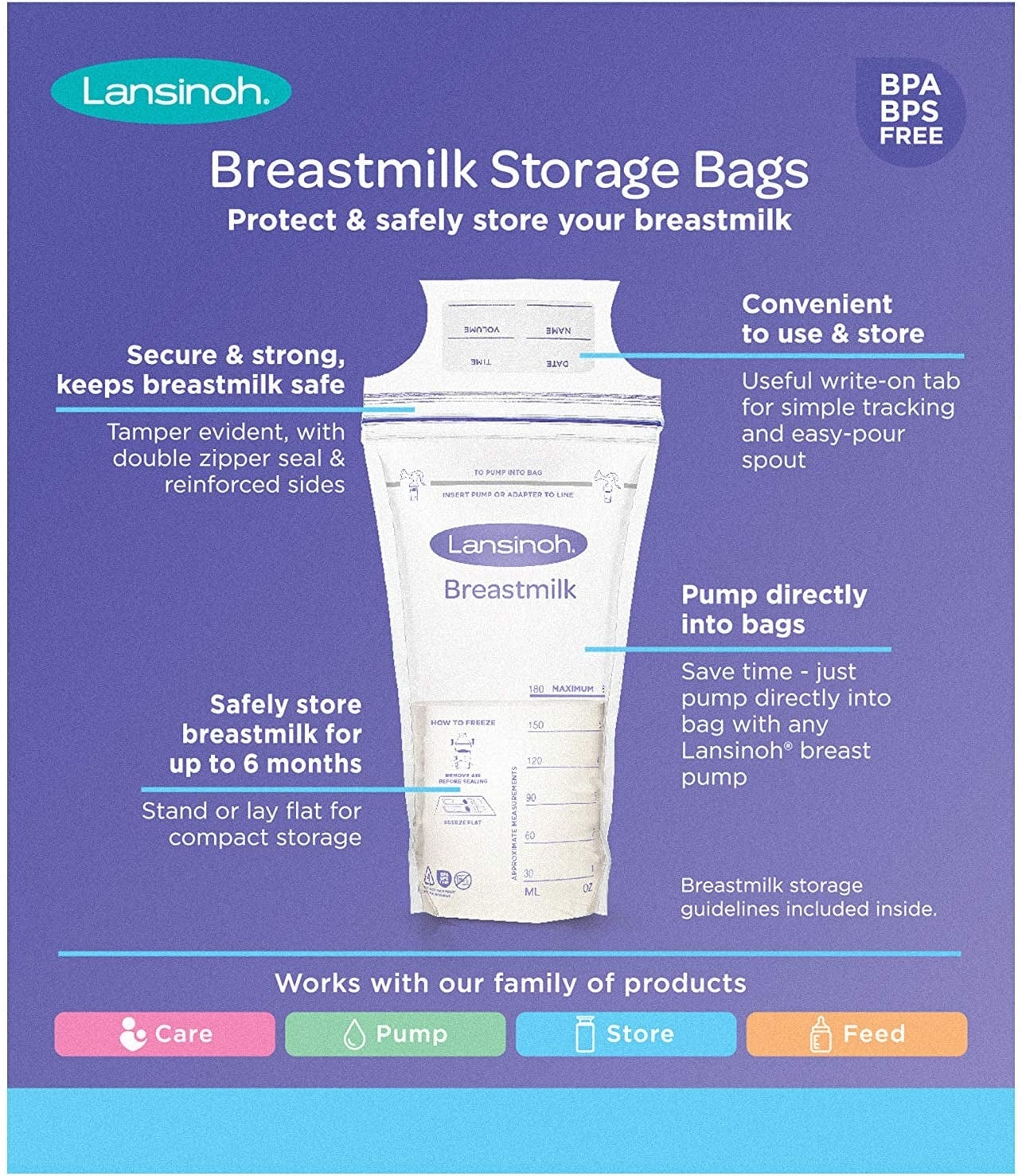 Lansinoh Breastmilk Storage Bags 6oz, (50pc x 6 pack = 300pc) (UK Version)