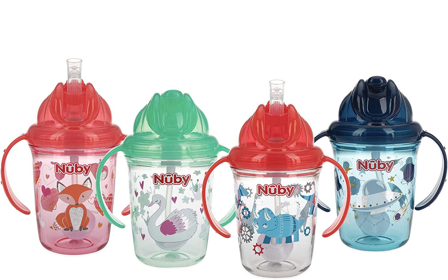 Nuby 2 Handles No-Spill Flip-it Tritan Weighted Straw Cup, 240ml - Glitter Prints