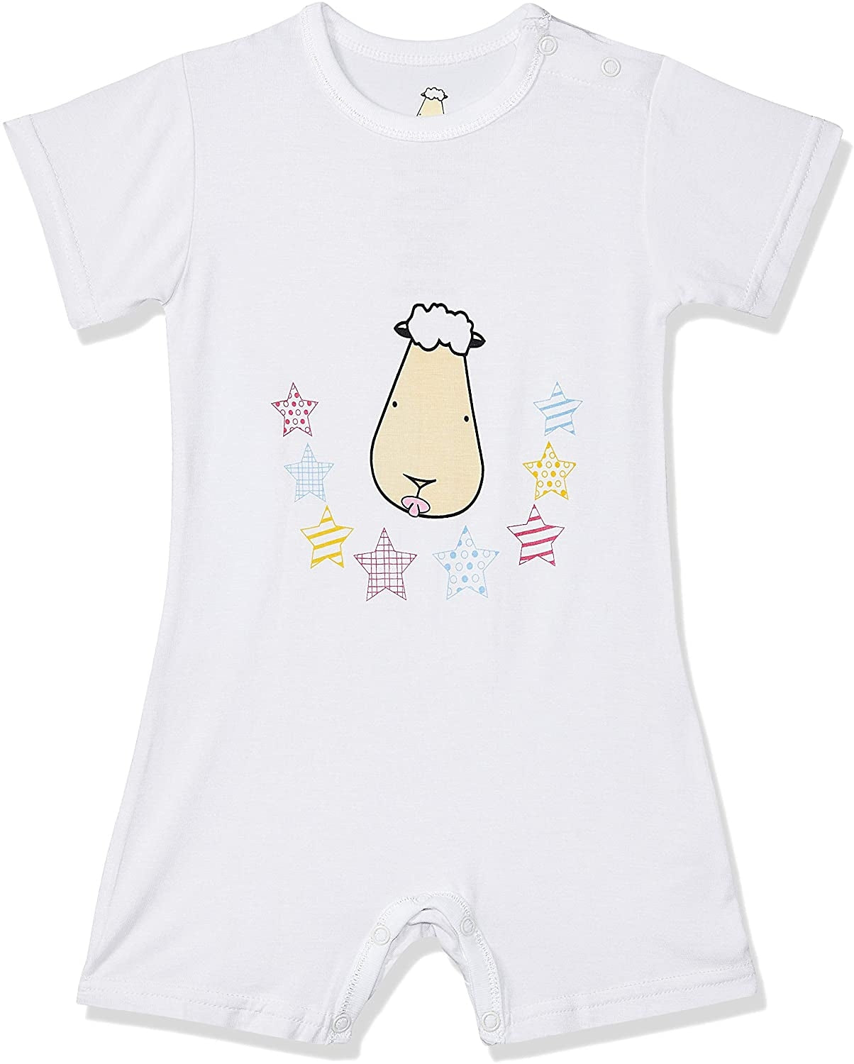 Baa Baa Sheepz Baby Short Sleeve Romper - Colourful Star & Sheep Head White (4 Sizes)