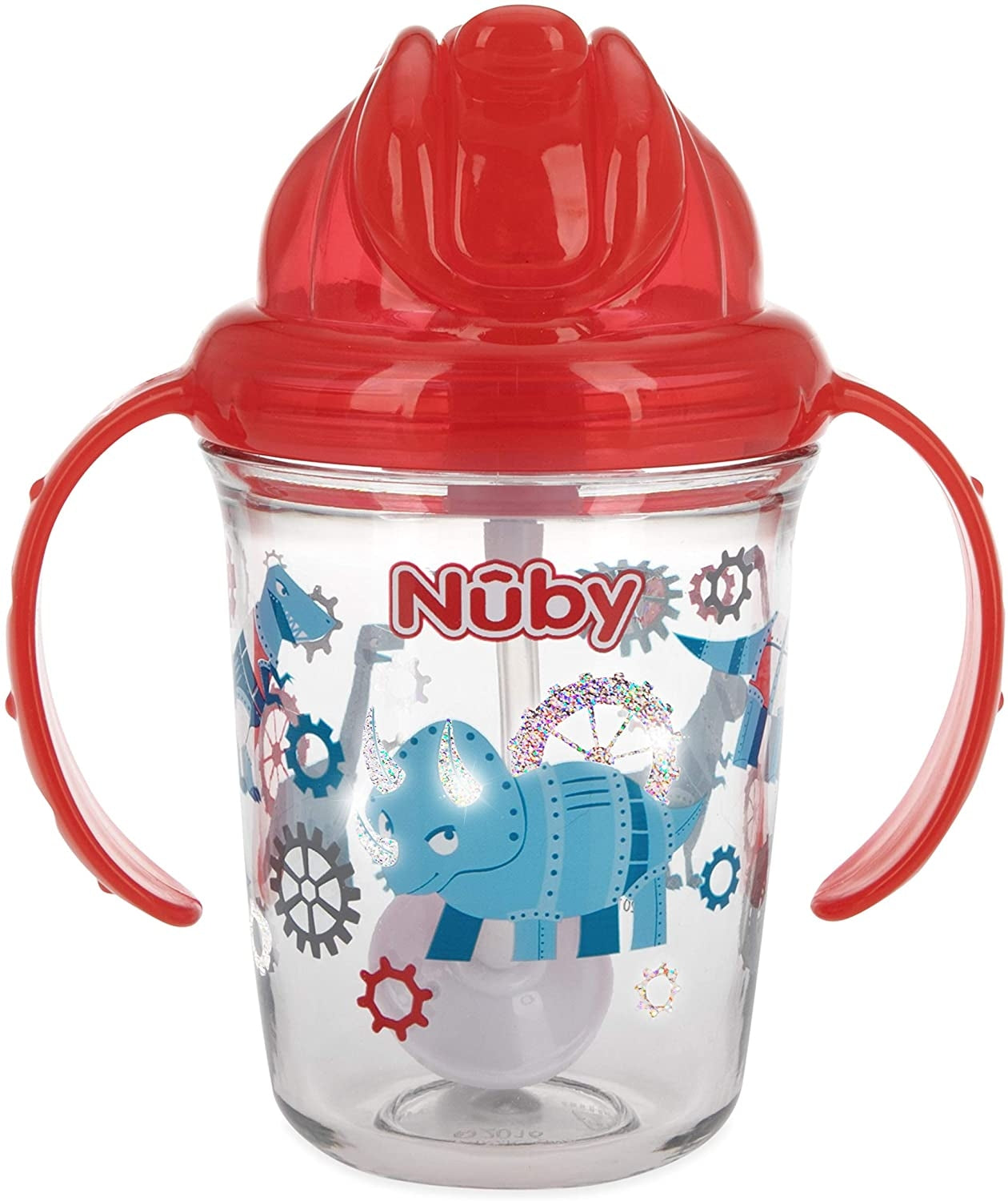 Nuby 2 Handles No-Spill Flip-it Tritan Weighted Straw Cup, 240ml - Glitter Prints