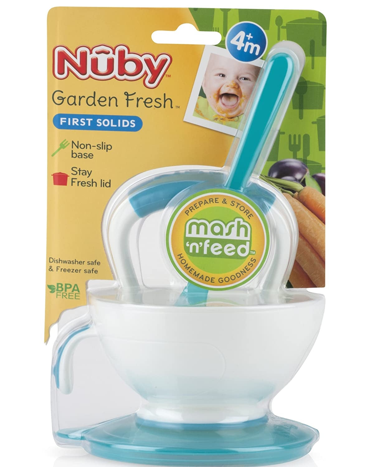 Nuby Garden Fresh Mash 'N' Feed Food Bowl and Masher (4 colors)