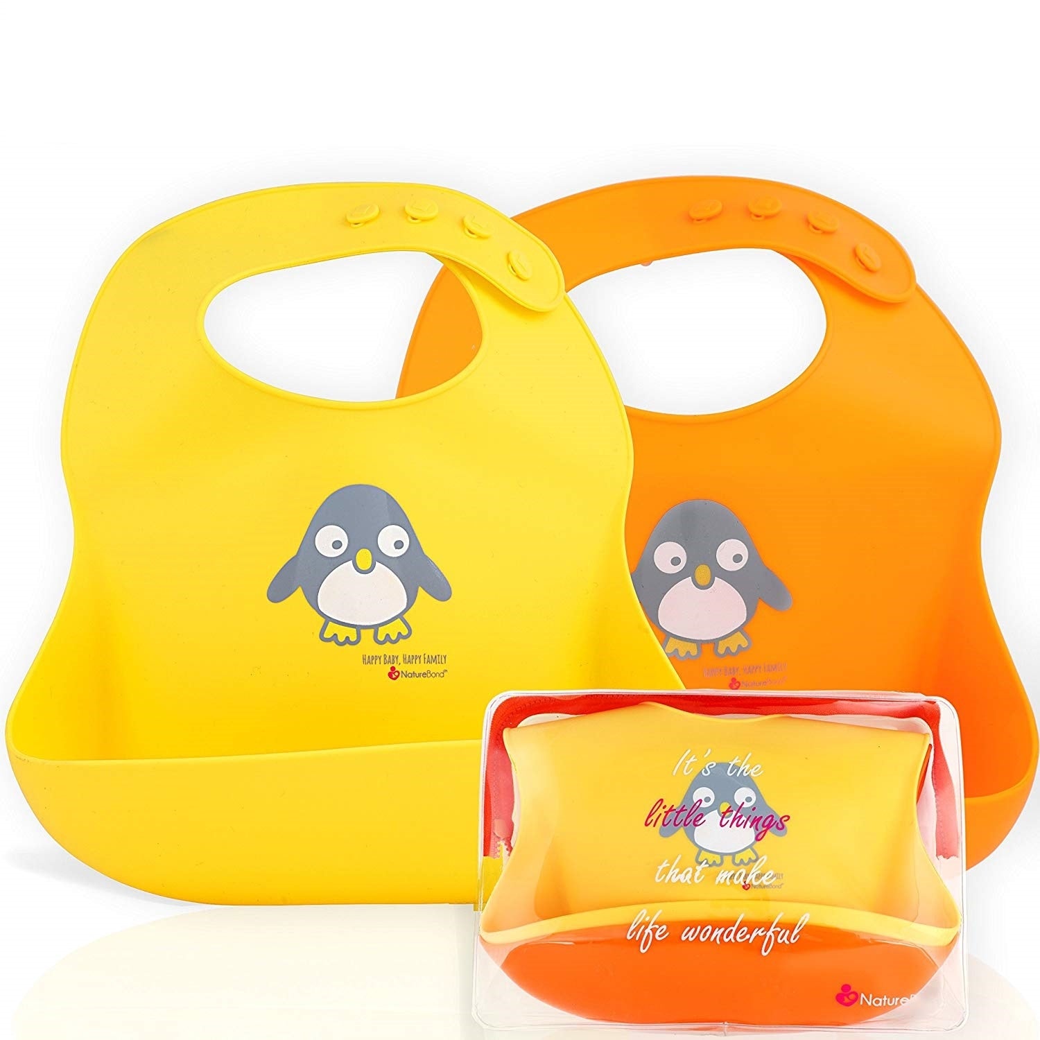 NatureBond Waterproof Silicone Baby Bib, 2pk (2 Colours)