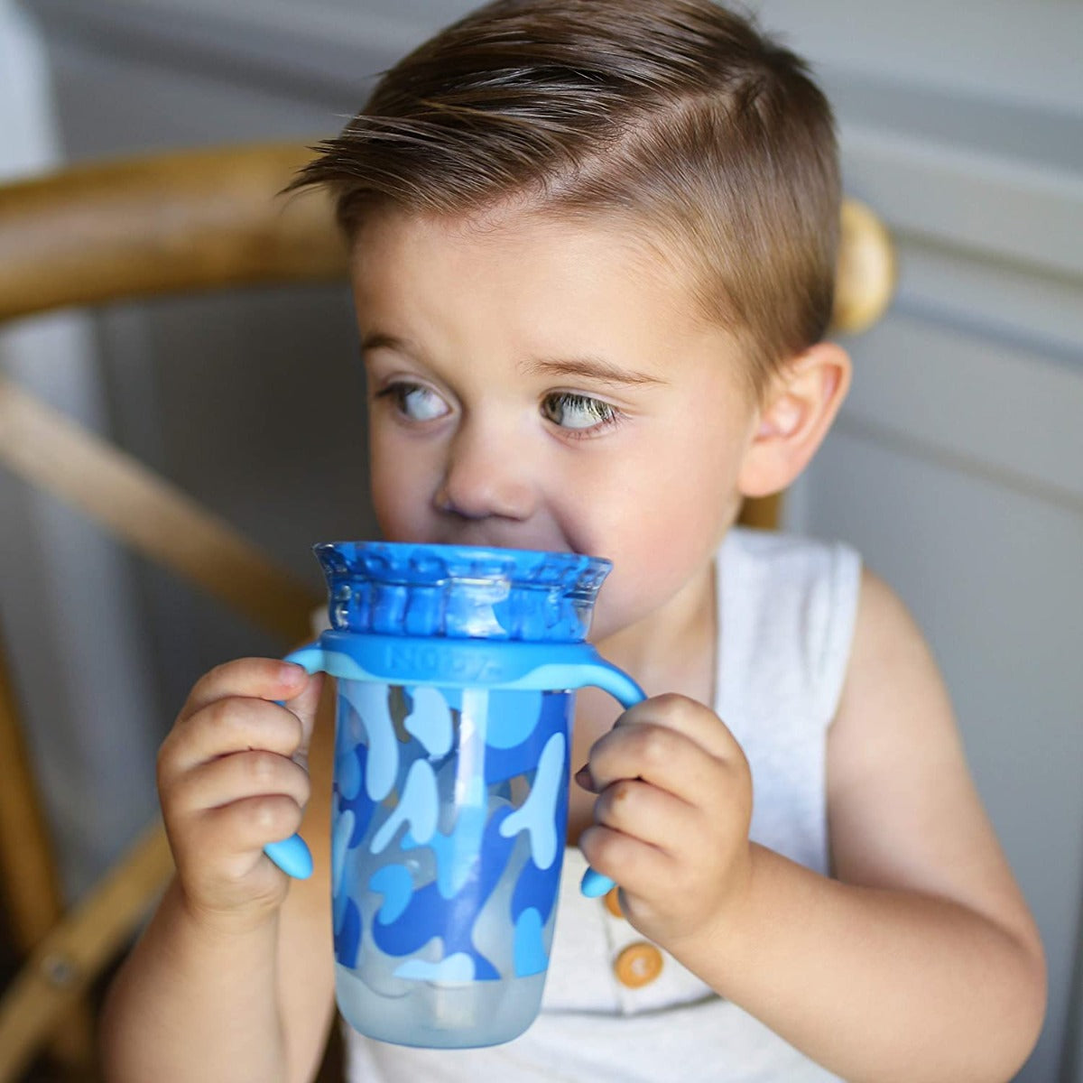 Nuby 360 Edge Printed 2-Stage Drinking Rim Tritan Cup, 300ml (3 Designs) - Pupsik Singapore