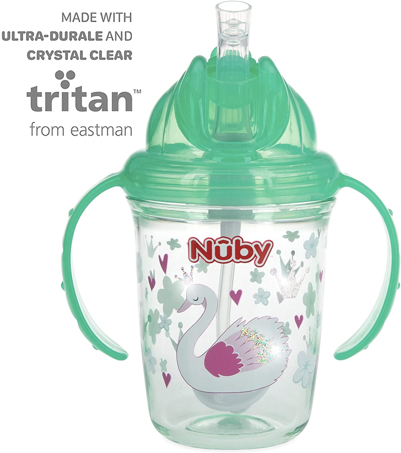 Nuby 2 Handles No-Spill Flip-it Tritan Weighted Straw Cup, 240ml - Glitter Prints