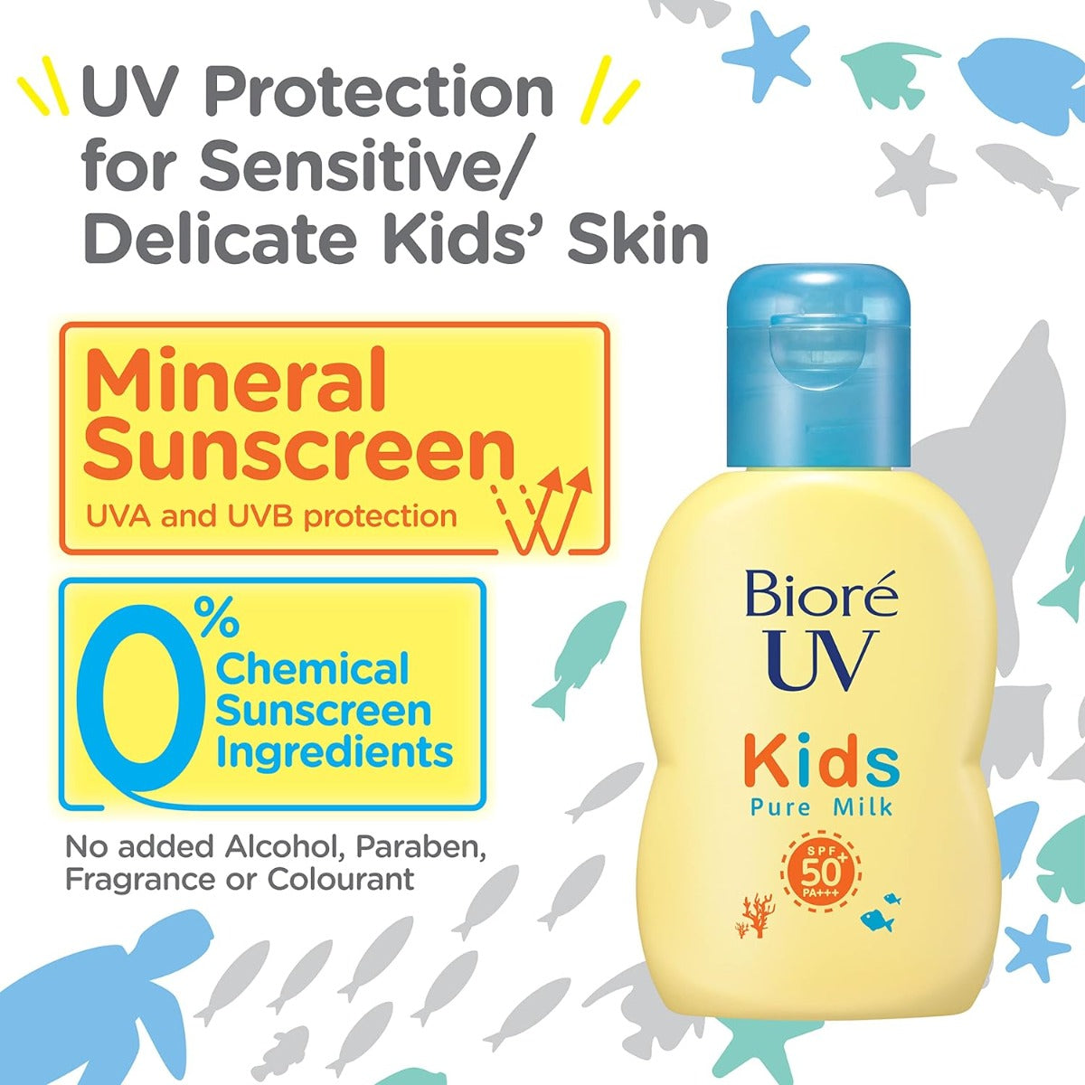 Biore UV Kids Pure Milk Sunscreen SPF50+ PA+++, 70ml (Exp 04/27)