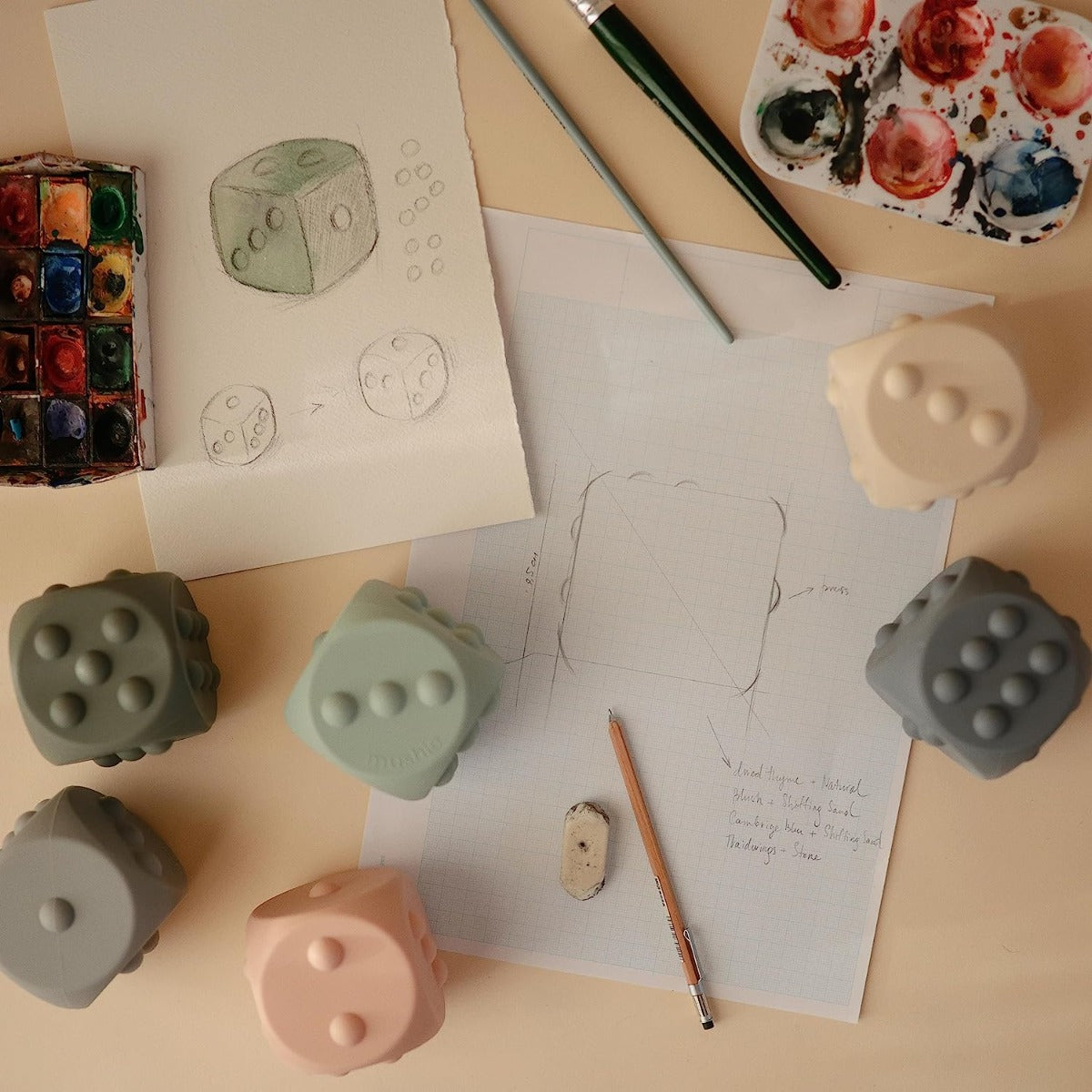 Mushie Dice Press Toy, 2pk (4 colors)