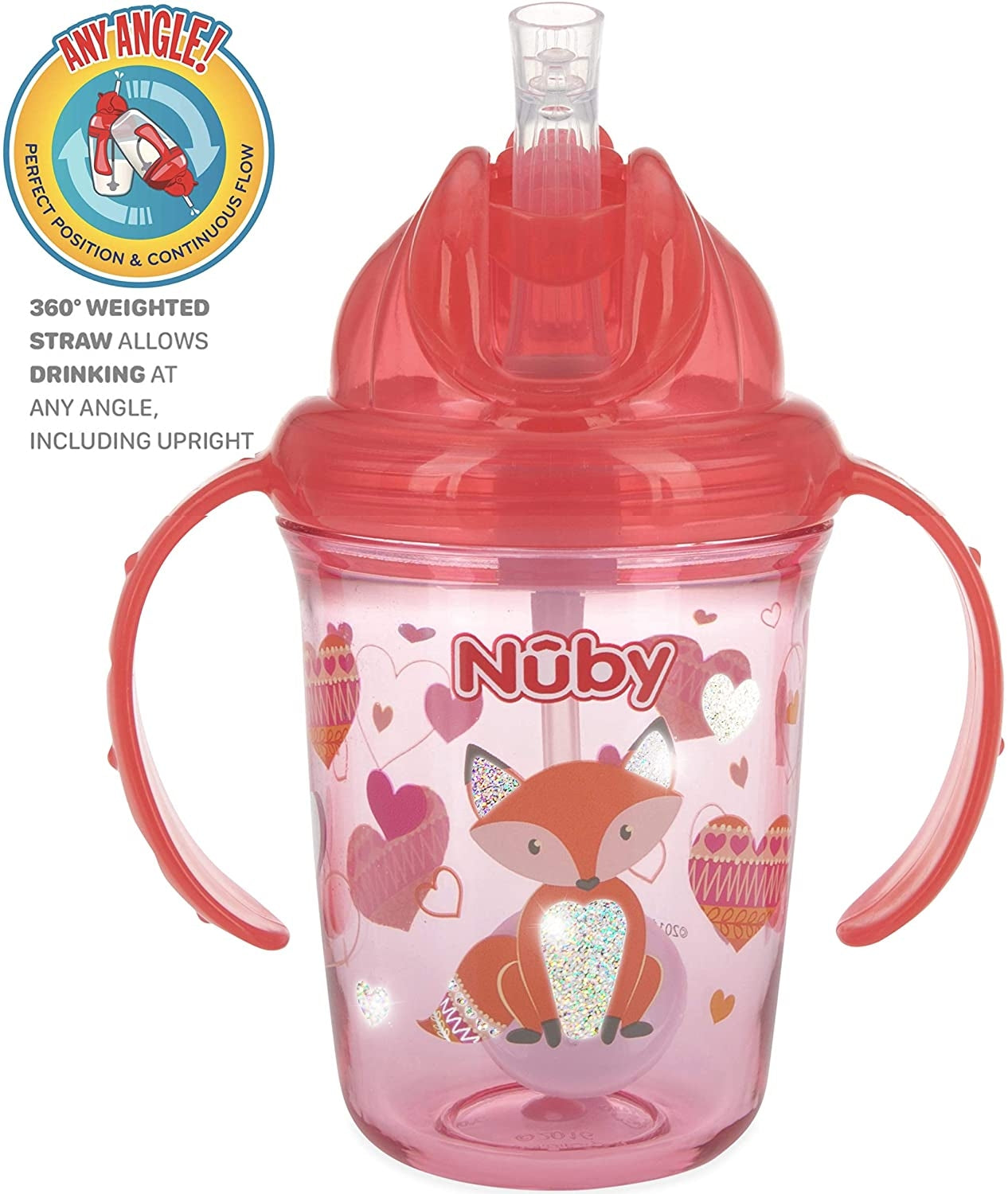 Nuby 2 Handles No-Spill Flip-it Tritan Weighted Straw Cup, 240ml - Glitter Prints