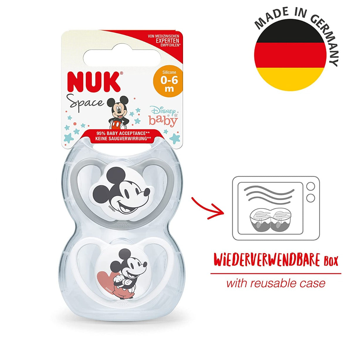 NUK Disney Mickey Mouse Space Silicone Soother, 2pk - Grey (3 Sizes)
