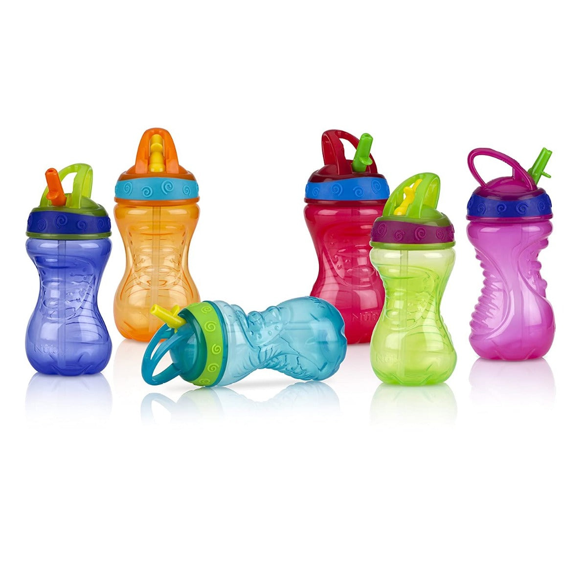 Nuby No-Spill Flip-It Straw Bottle, 10oz (2pk) - Assorted Colours