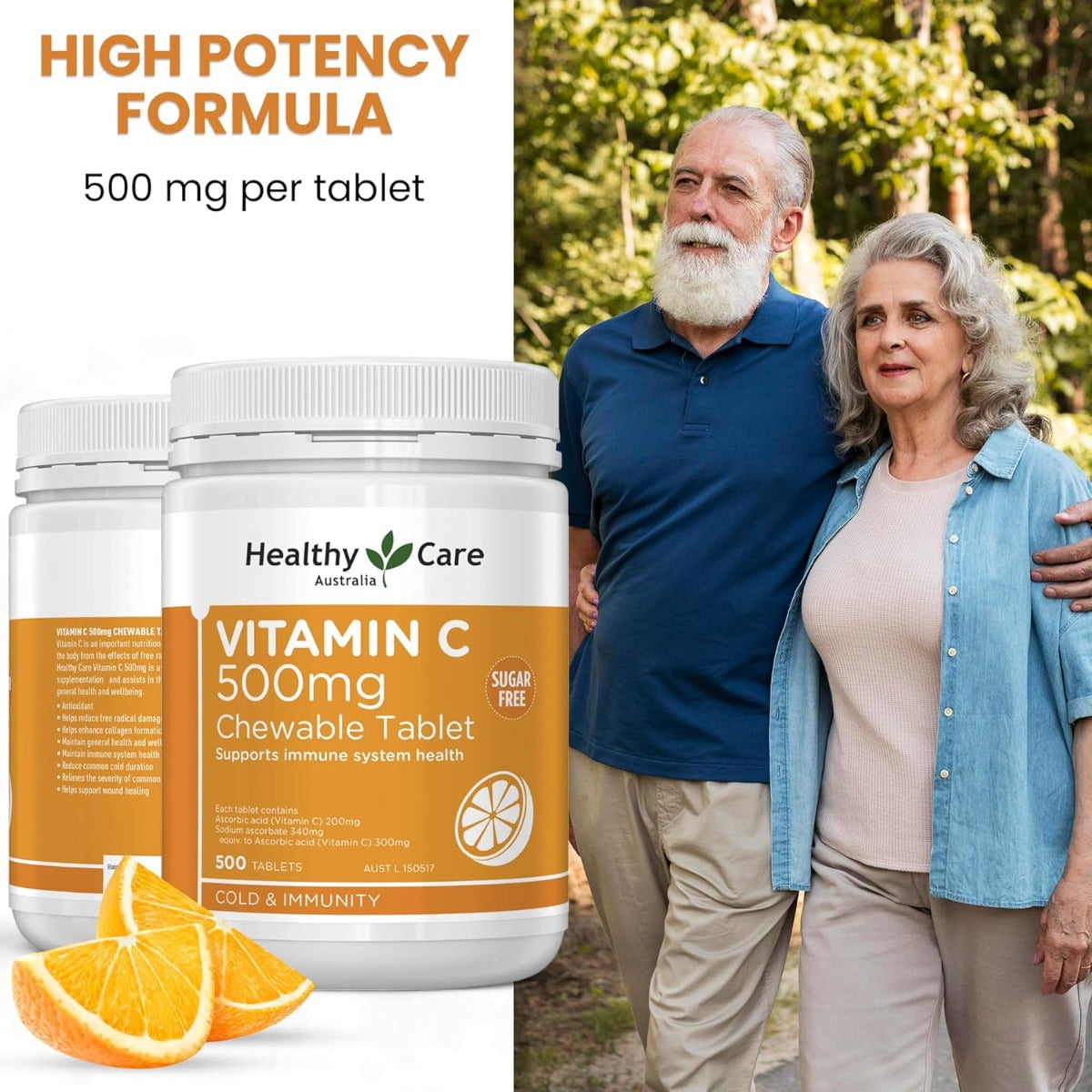 Healthy Care Vitamin C 500mg, 500 Chewable Tablets (Exp 07/27)