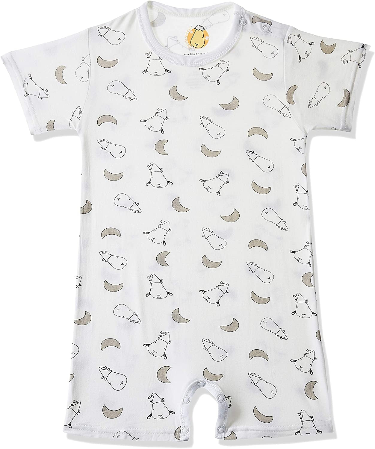Baa Baa Sheepz Baby Short Sleeve Romper - Small Moon & Sheep White (4 Sizes)