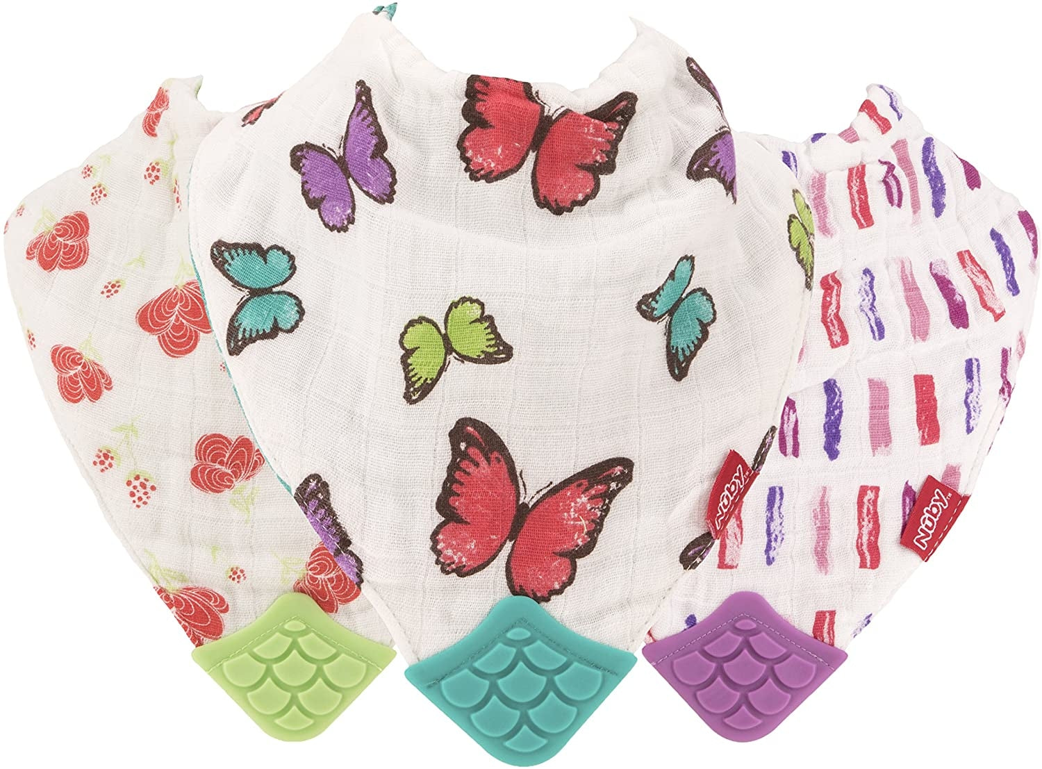 Nuby Muslin Bandana Bib w/ Teether, 3pk (3 Designs)