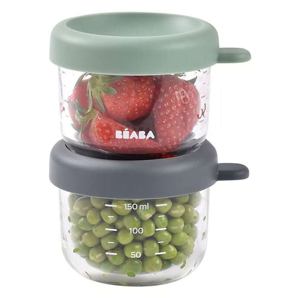 Beaba Glass Containers Jars, 150ml (Set of 2) - Mineral / Sage Green
