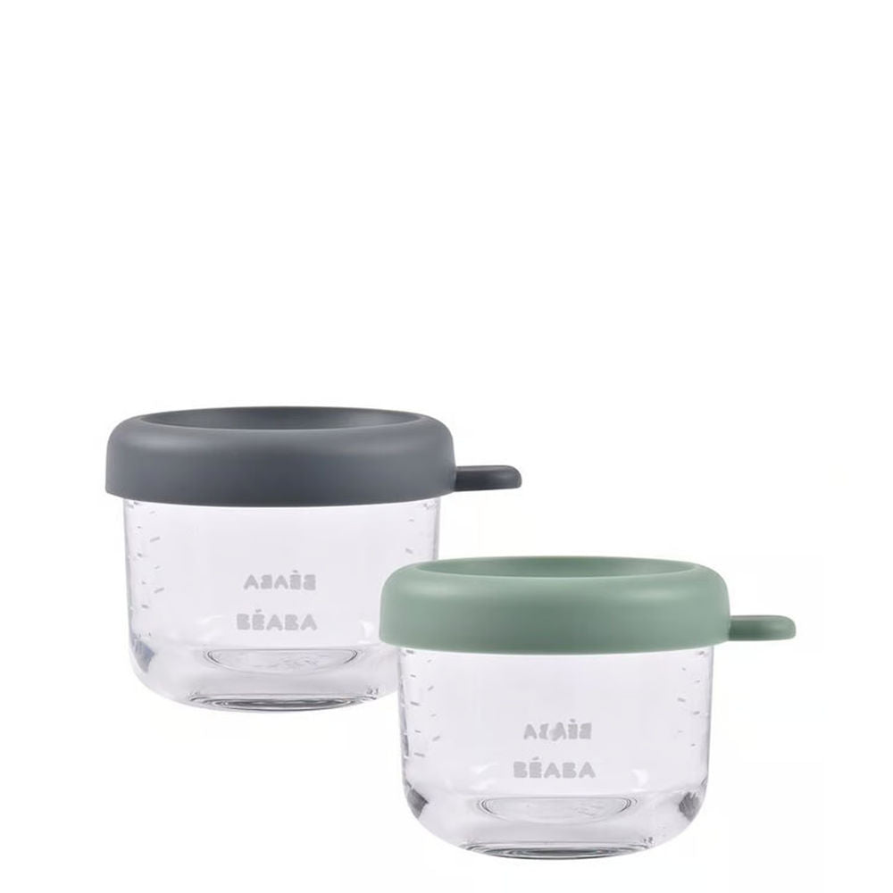 Beaba Glass Containers Jars, 150ml (Set of 2) - Mineral / Sage Green