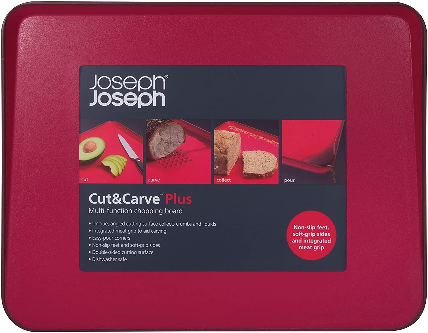 Joseph Joseph Cut&Carve Plus Chop Board (Large) - Red