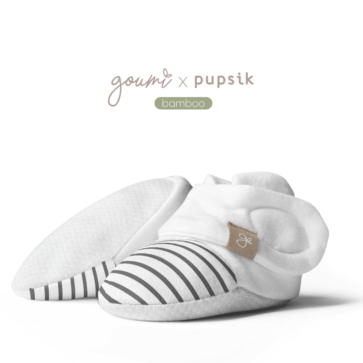 Goumi x Pupsik Bamboo Stay On Booties – Stripe Grey (3 sizes)