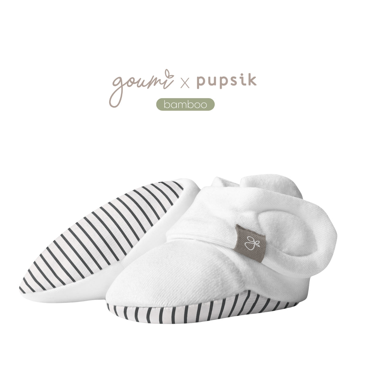 Goumi x Pupsik Bamboo Stay On Booties – Stripe Grey (3 sizes)