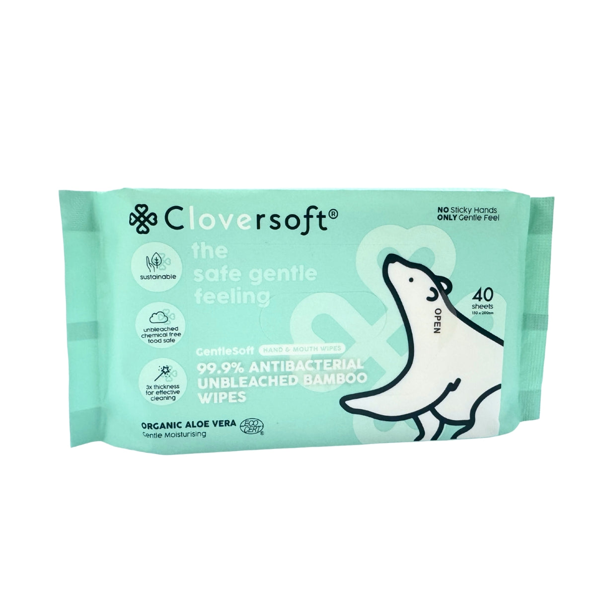 Cloversoft Plant-Based Unbleached Bamboo Organic Antibacterial Wipes (10pks x 40 sheets) - Exp 03/28