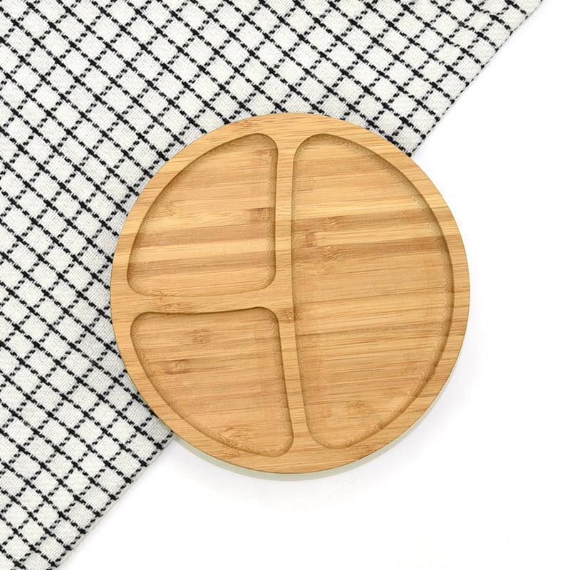 Biomom Bamboo Divided Round Suction Plate - Ochre