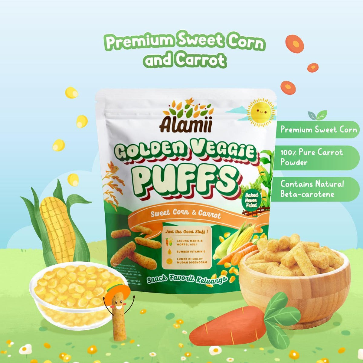 Alamii Golden Veggie Puffs, 25g x 2pk (Exp 06/26)