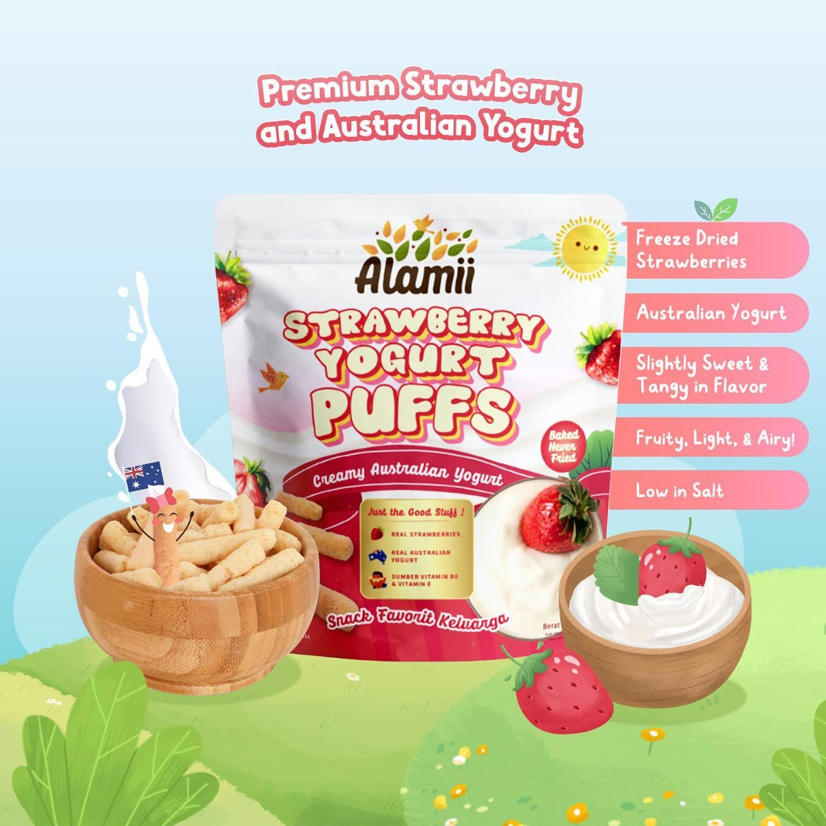 Alamii Strawberry Yogurt Puffs, 25g x 2pk (Exp 06/26)