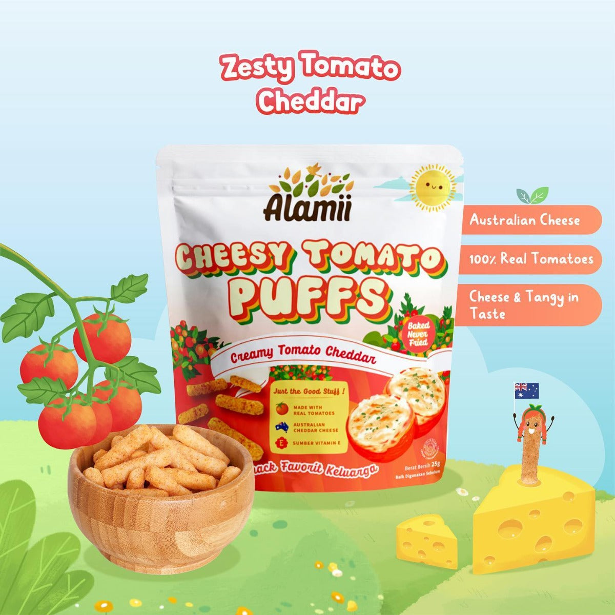 Alamii Cheesy Tomato Puffs, 25g x 2pk (Exp 02/26)