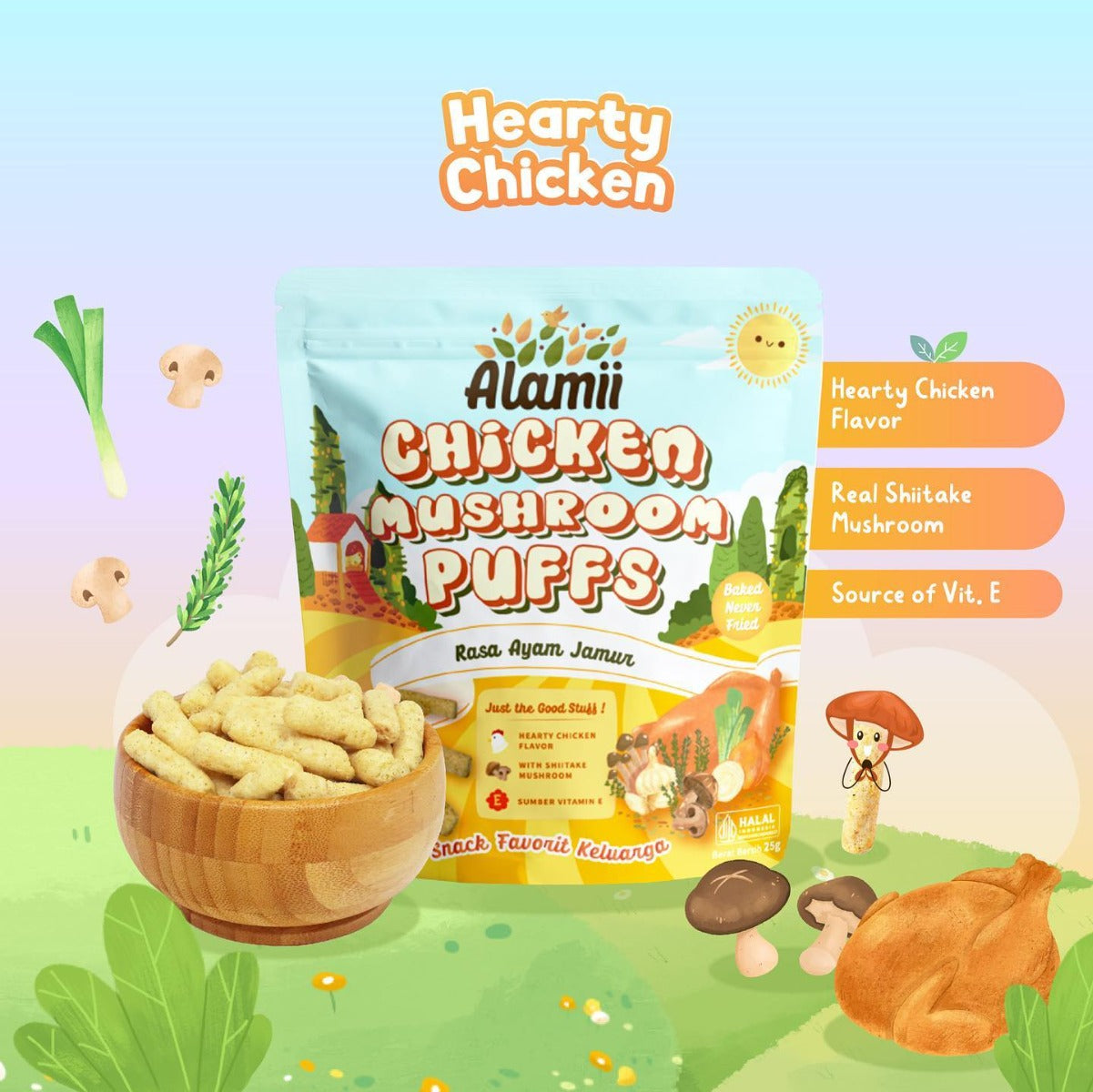 Alamii Chicken Mushroom Puffs, 25g x 2pk (Exp 06/26)