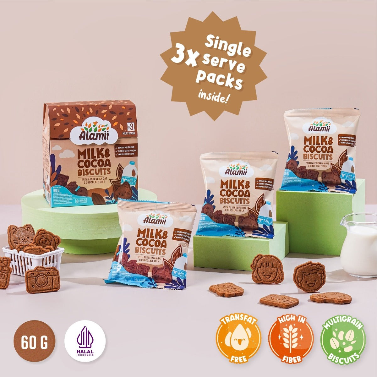 Alamii Multigrain Biscuits Milk & Cocoa, 60g x 2pk (Exp 06/26)