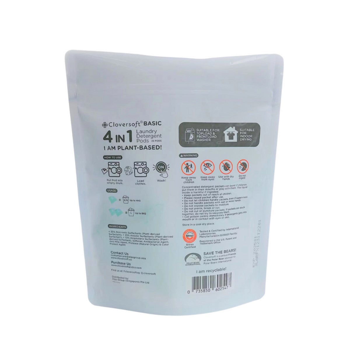 Cloversoft 4-in-1 Basic Plant-based Laundry Pods, 25 Pods - Atlantic Coast (Exp 02/27)