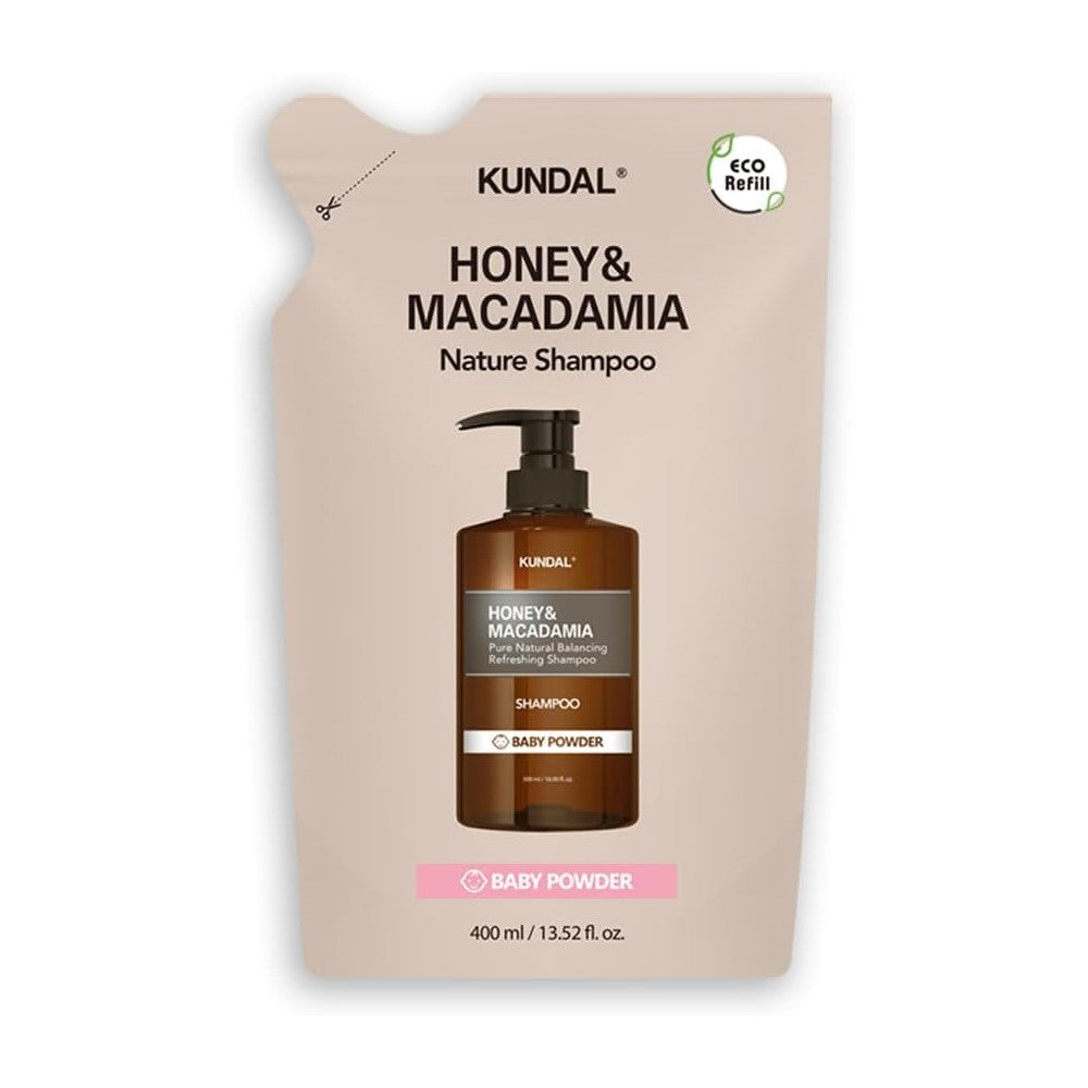 Kundal Honey & Macadamia Nature Shampoo, 400ml Refill Bag - Baby Powder (Exp 05/27)