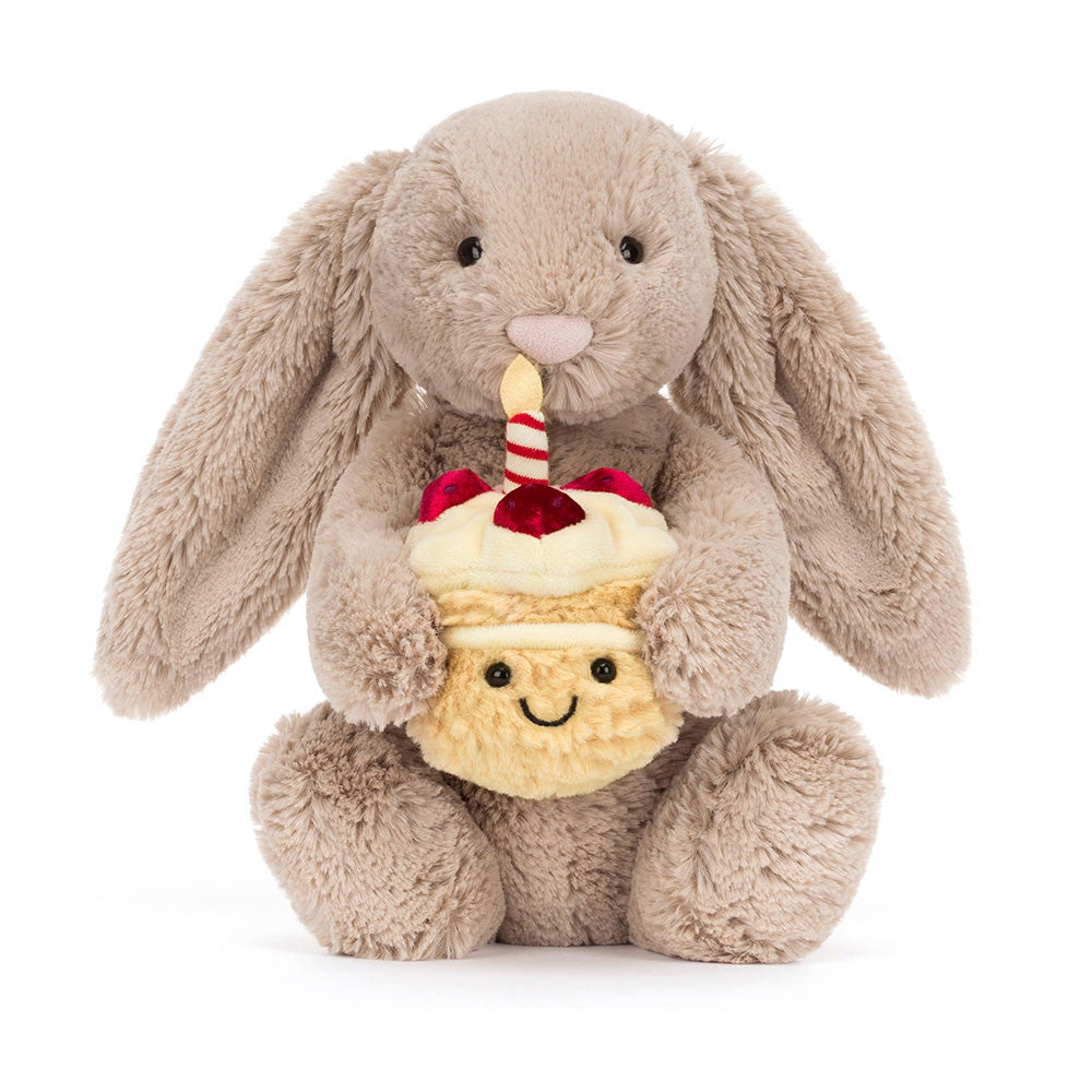 Jellycat Bashful Beige Bunny 'Birthday' (Medium, 31cm)